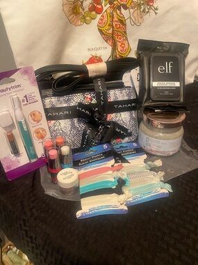 Tahari Black & White Snakeskin Print Cosmetic Case with Strap bundle set 11